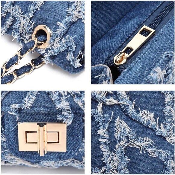 MKP Women Small Shoulder Bags Quilted Crossbody Distressed Jean Denim Purse Even - Picture 6 of 6